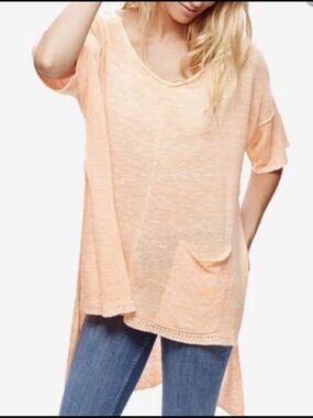 Free People Linen Blend High Low Orange Top Size Large